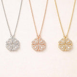 C211 Simple Heart-to-Heart Four-Leaf Clover Necklace for Women - Fashion Lockbone Chain with Heart Folded Design - One Pendant for Two Wears