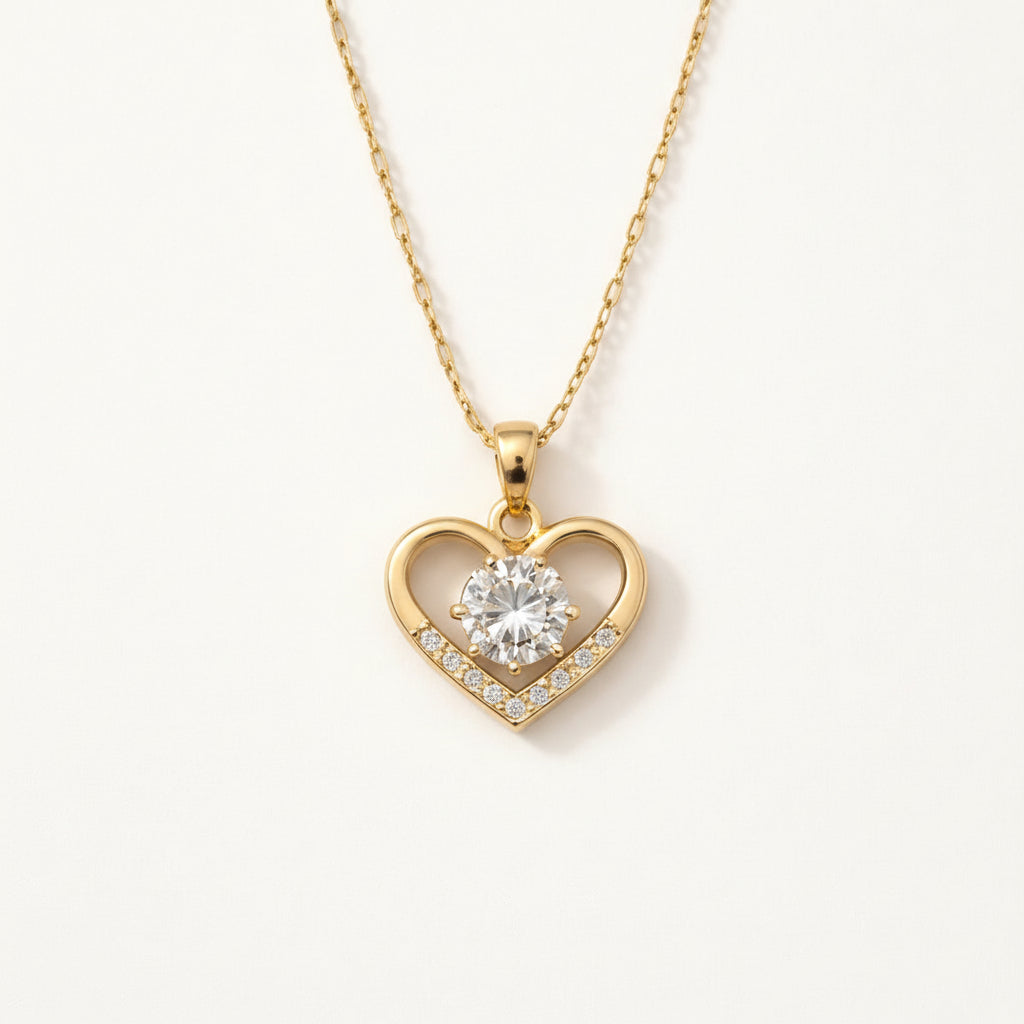 Heart shaped light luxury sparkling full diamond temperament necklace for women's versatile collarbone chain titanium steel chain
