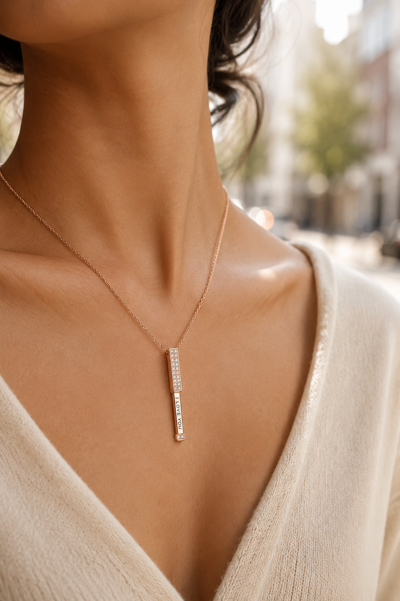 Double Layer Diamond Bar Necklace
