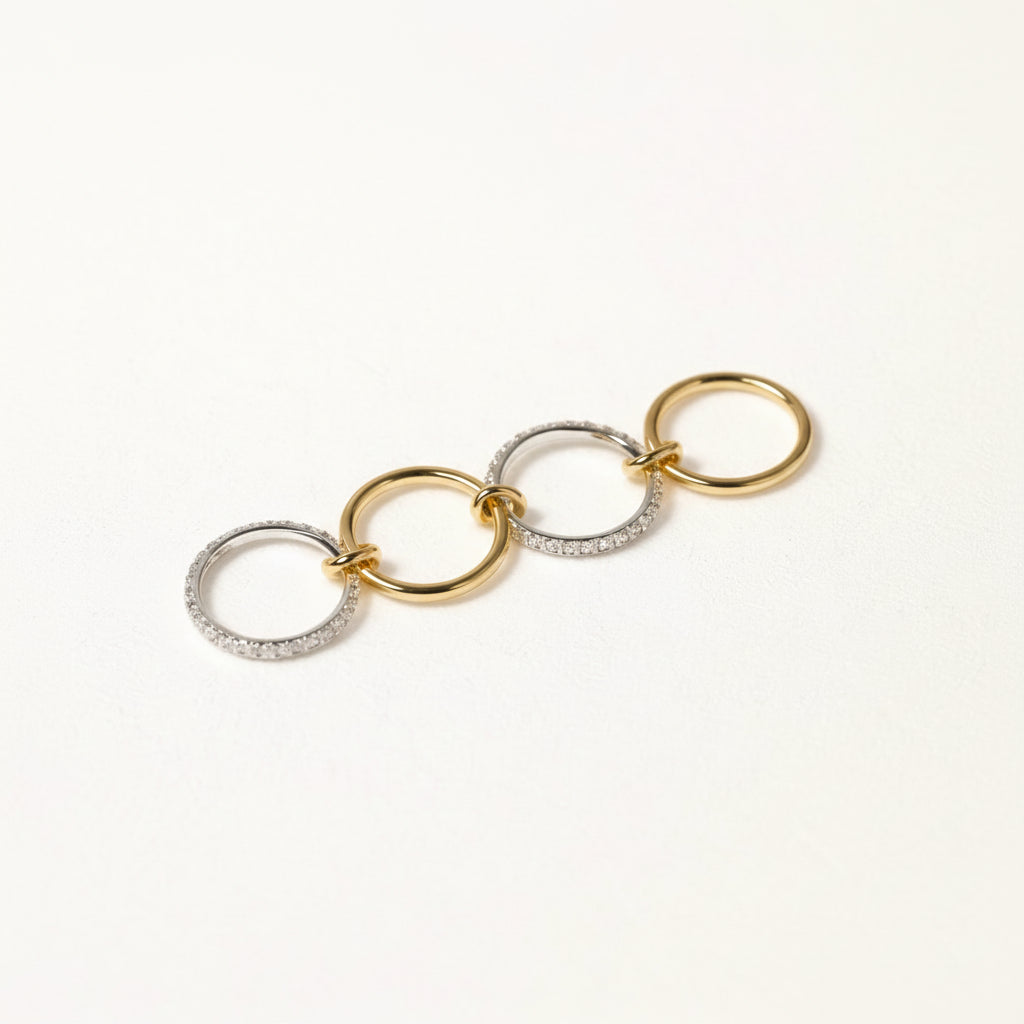 Stacked Cubic Zirconia Ring - 18K Gold - Rich Luster - Non-Discoloration - Gold and Silver Dual Finish Gift