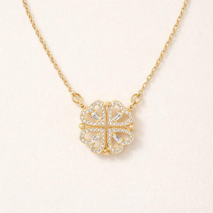 C211 Simple Heart-to-Heart Four-Leaf Clover Necklace for Women - Fashion Lockbone Chain with Heart Folded Design - One Pendant for Two Wears