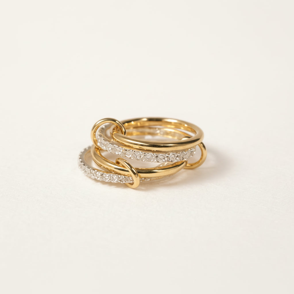 Stacked Cubic Zirconia Ring - 18K Gold - Rich Luster - Non-Discoloration - Gold and Silver Dual Finish Gift