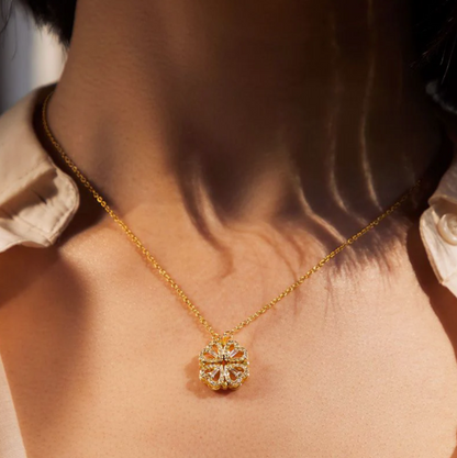 C211 Simple Heart-to-Heart Four-Leaf Clover Necklace for Women - Fashion Lockbone Chain with Heart Folded Design - One Pendant for Two Wears